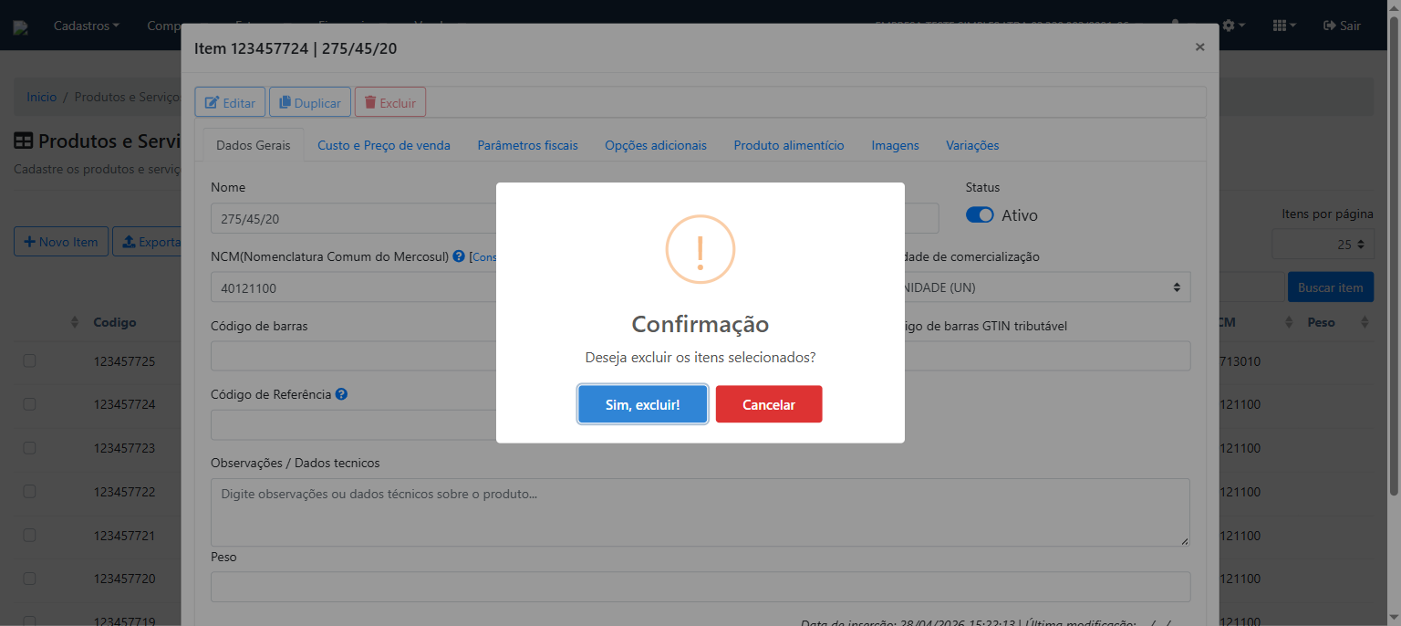 Confirmação de exclusão