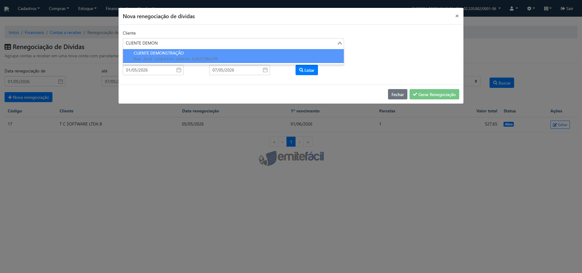 Busca de cliente no modal