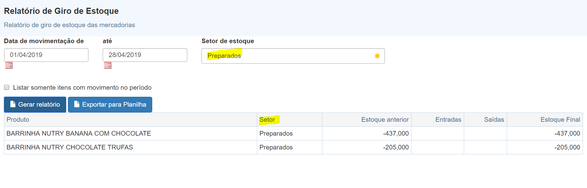 Wiki Giro Estoque Setor